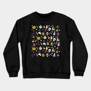 Group pattern of pumpkins, skeletons and ghosts on halloween Crewneck Sweatshirt